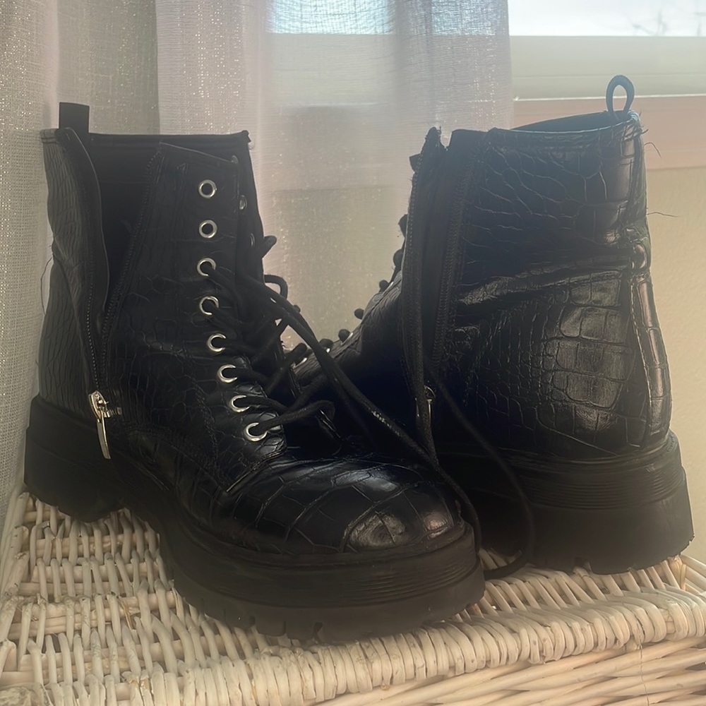 NINE WEST Black Snake-print Boots
